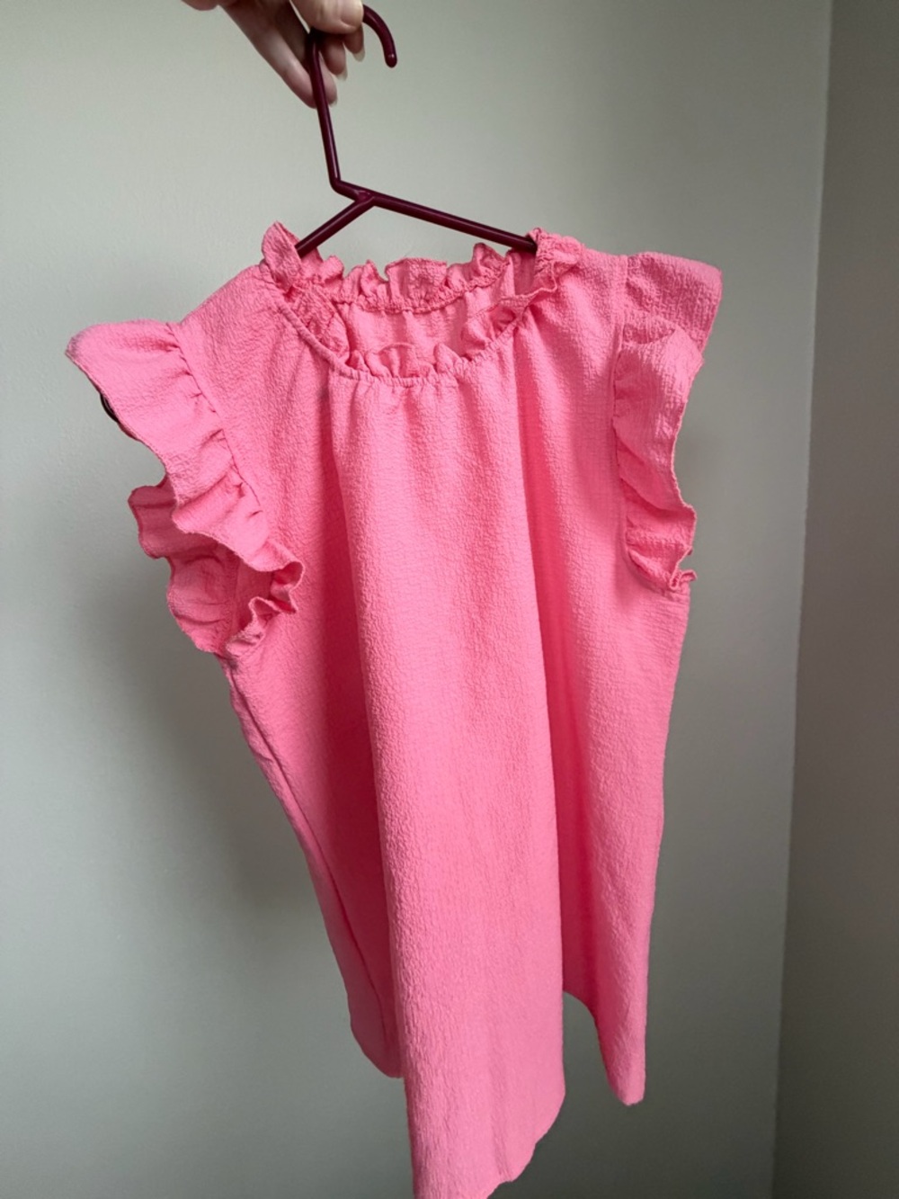 SHEIN Bright Pink Textured Ruffled Top